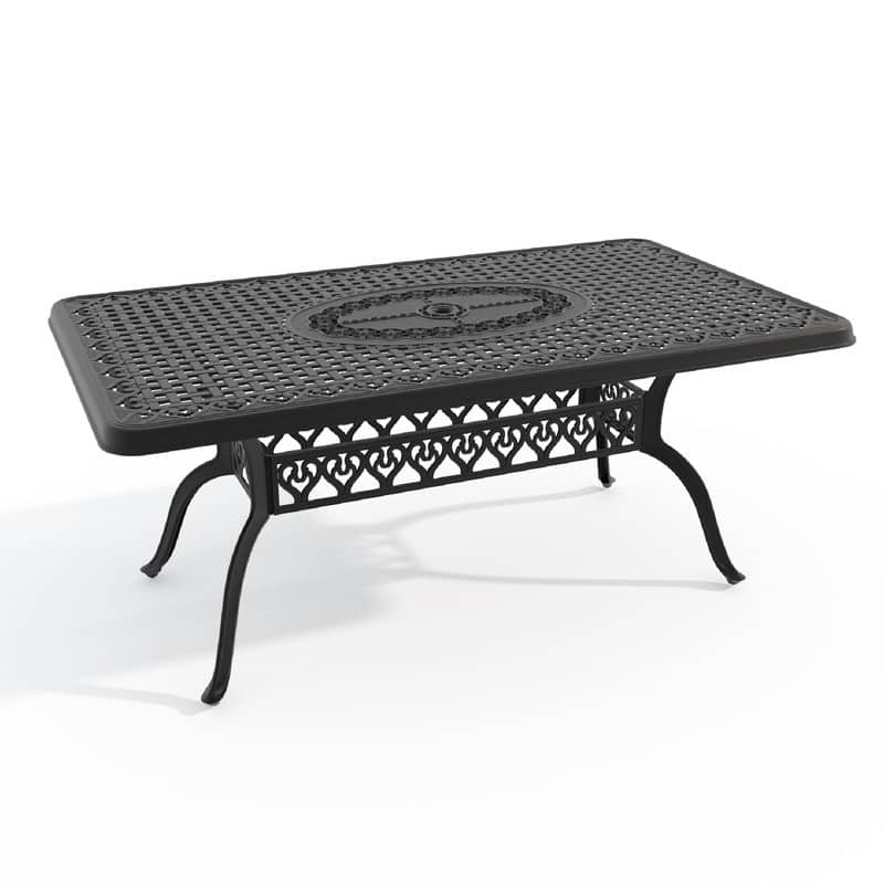 66.93" x 37.4" Outdoor Patio Rectangular Cast Aluminum Dining Table with Umbrella Hole for 6 Person
