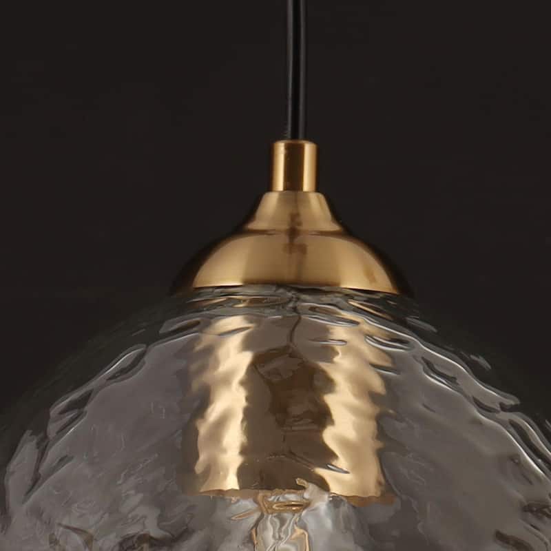 Coria 10 In Modern Farmhouse Dome Glass Pendant Lights with Bowl Hammered Art Shade - Brass/Clear - D10.6'' x H 10''
