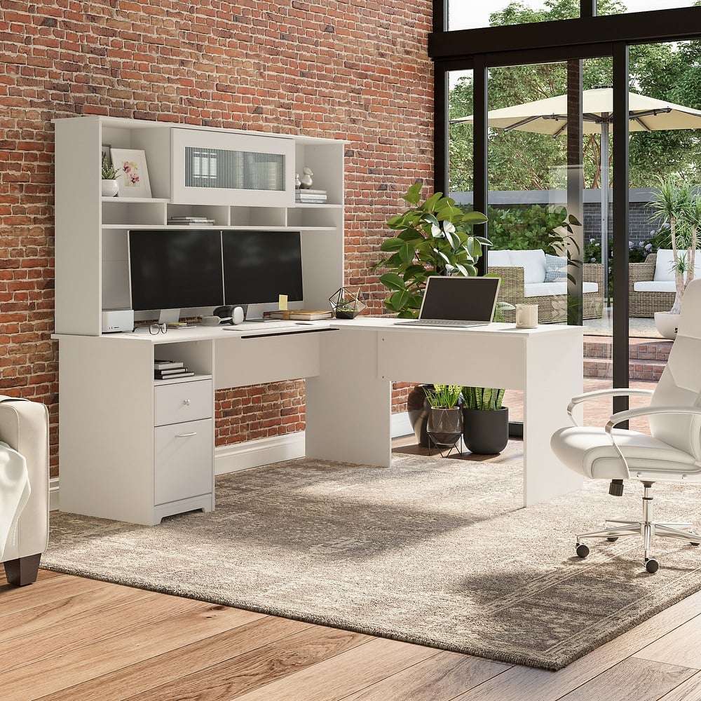 72W L-shaped Computer Desk with Hutch and Drawers by Bush Furniture