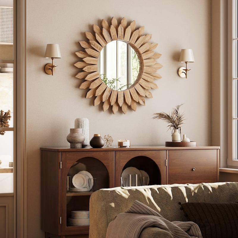 Sunflower Bathroom Mirror Round Wooden Wall Mirror