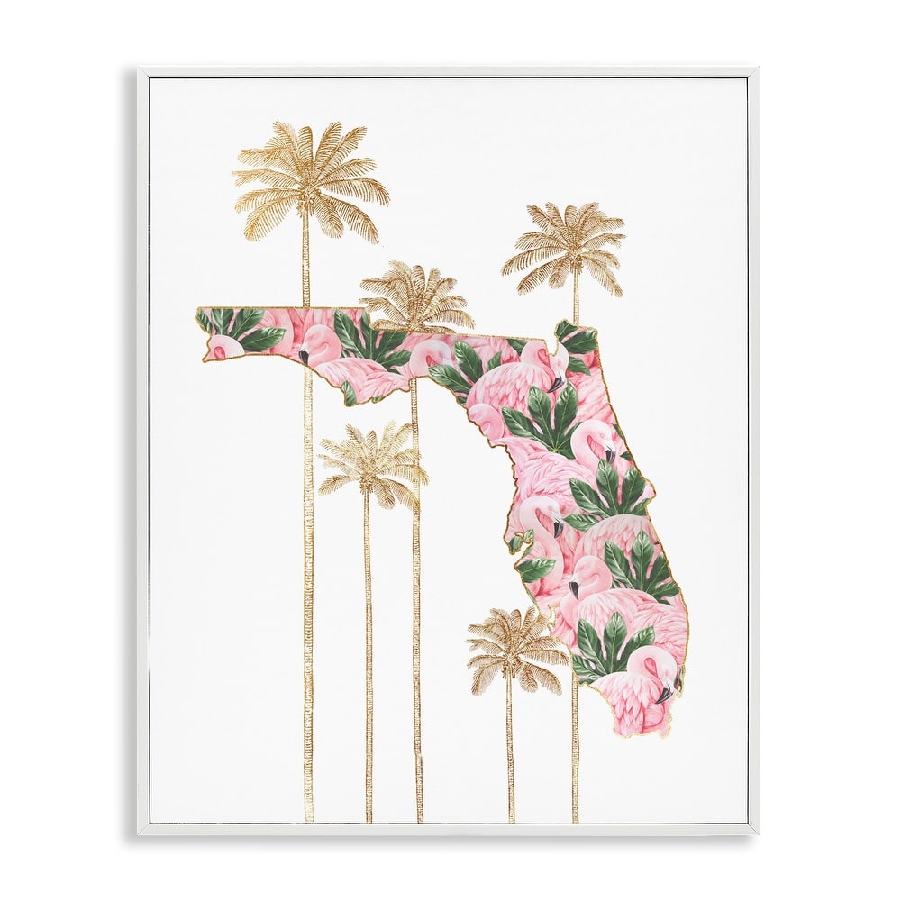 Stupell Flamingo Print Florida State with Palm Trees Framed Wall Art