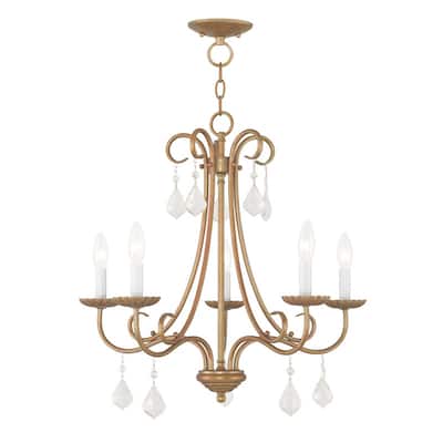 Livex Lighting 5-light Antique Gold Leaf Chandelier, 40875-48 - 24.75" DIA X 22.25" H