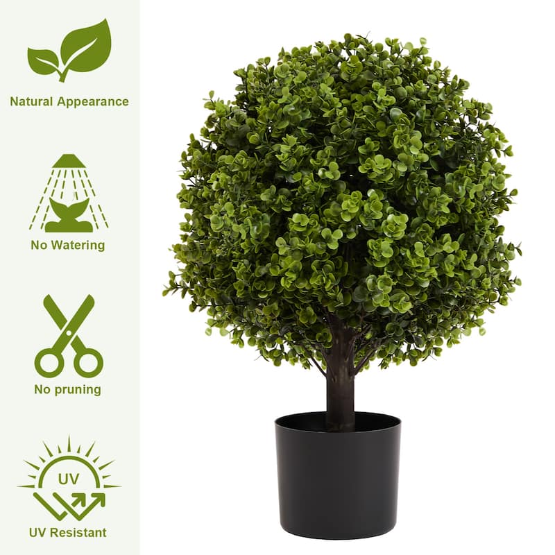 22in Boxwood Ball Shaped Artificial Topiary Shrubs Tree in Pot for Home and Garden Decoration 2pcs/set