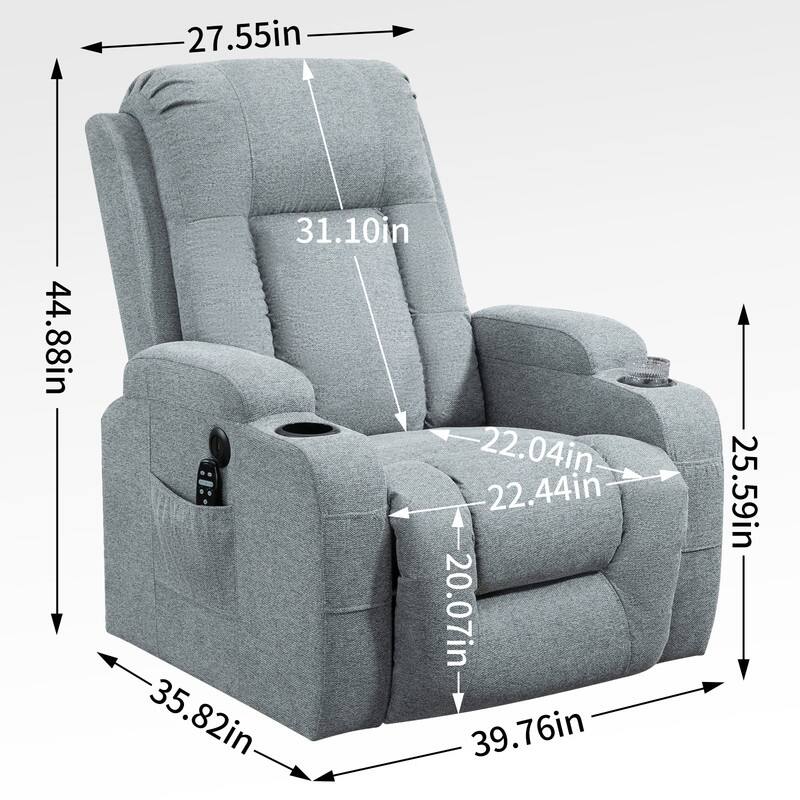 Single Motor Power Lift Recliner Chair with Massage, Heat, and USB Port - 350 lbs Capacity