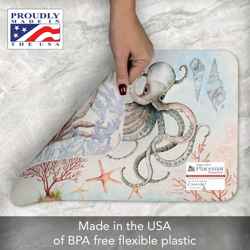 CounterArt Caribbean Seas Reversible Easy Care Flexible Plastic Placemat 4 Pack Made in The USA