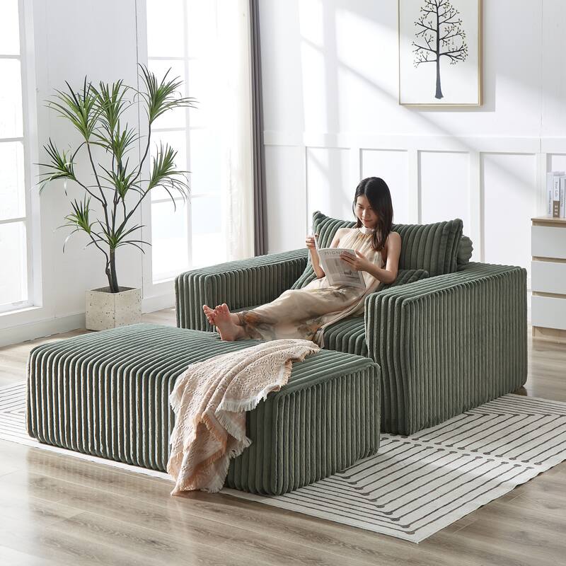 Corduroy Sponge Sofa Lounge Chair with Removable footrest