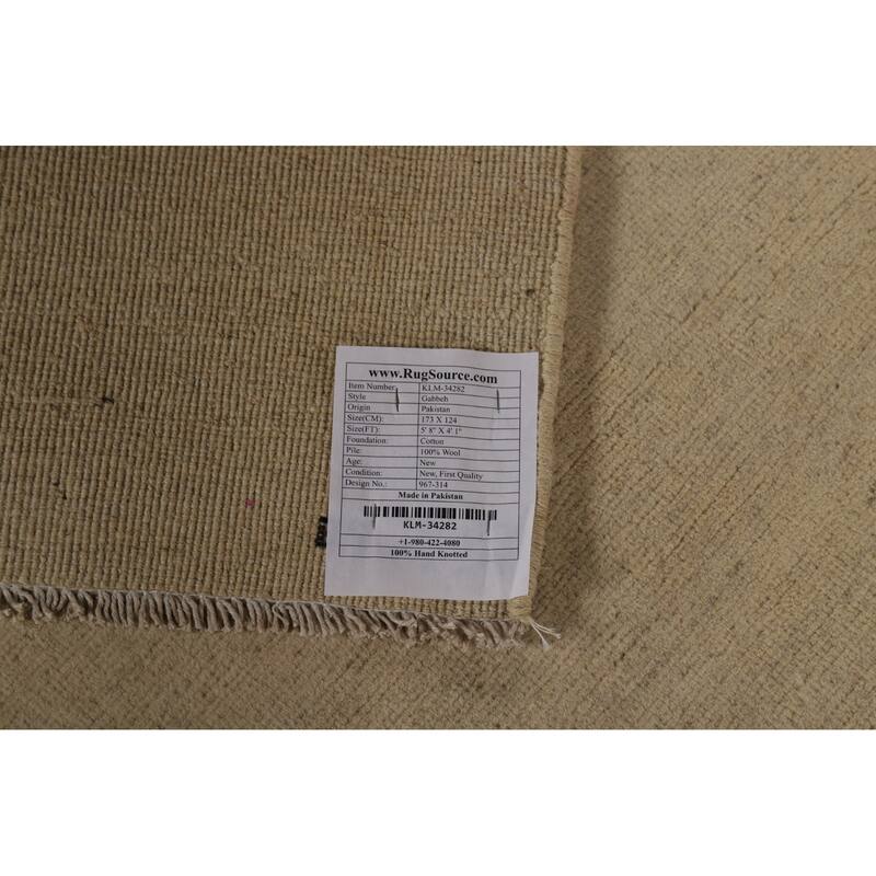 Solid Beige Gabbeh Modern Rug Hand-Knotted Wool Carpet - 4'1"x 5'8"