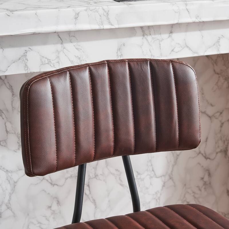 Industrial Style Bar Stools Set of 2, Faux Leather Bar Chairs with Metal Frame,Counter Height for Kitchen Island
