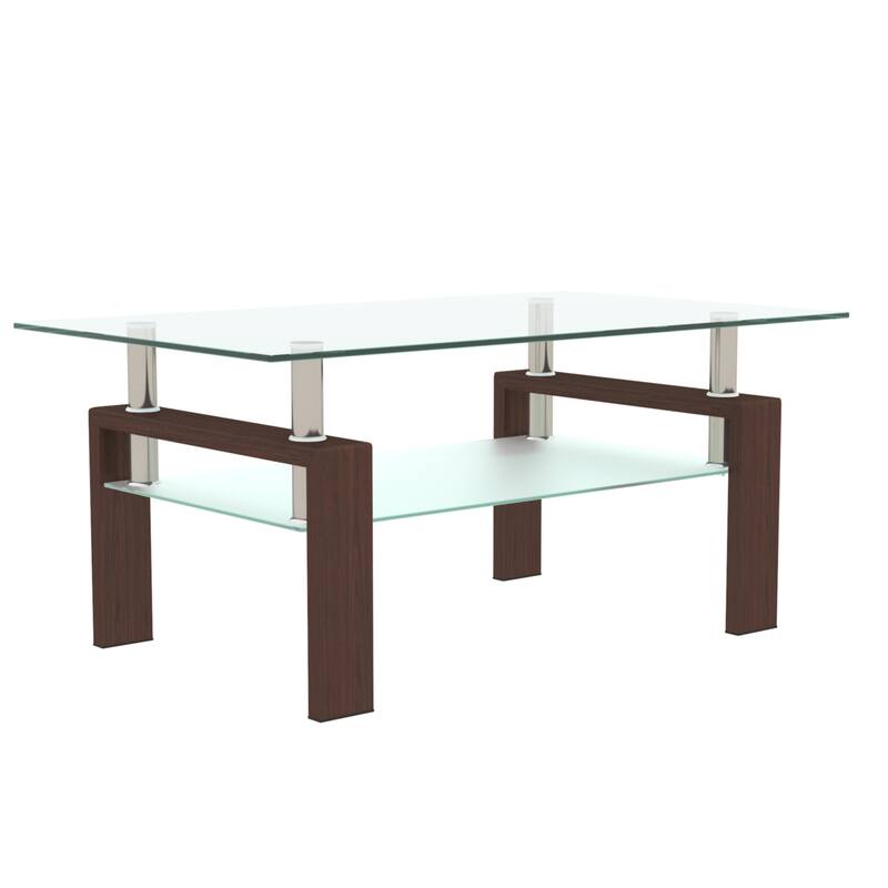 Rectangle Glass Coffee Table with Storage Shelf