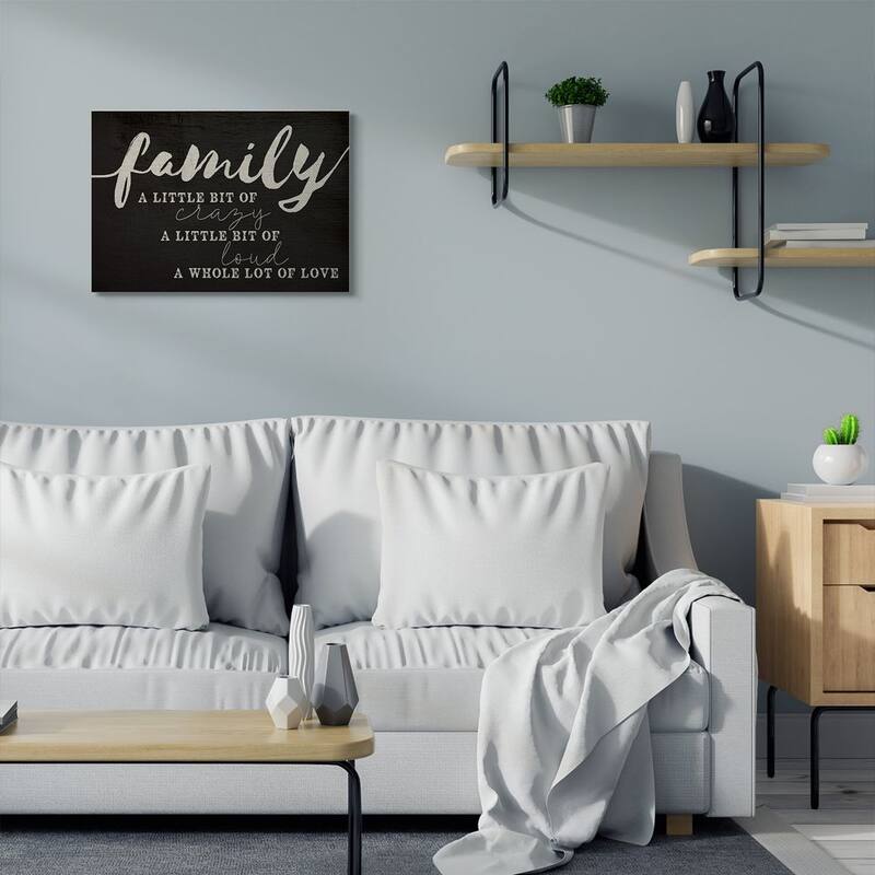 Stupell Family Crazy Loud Love Inspirational Word Black Design Canvas Wall Art, Proudly Made in USA
