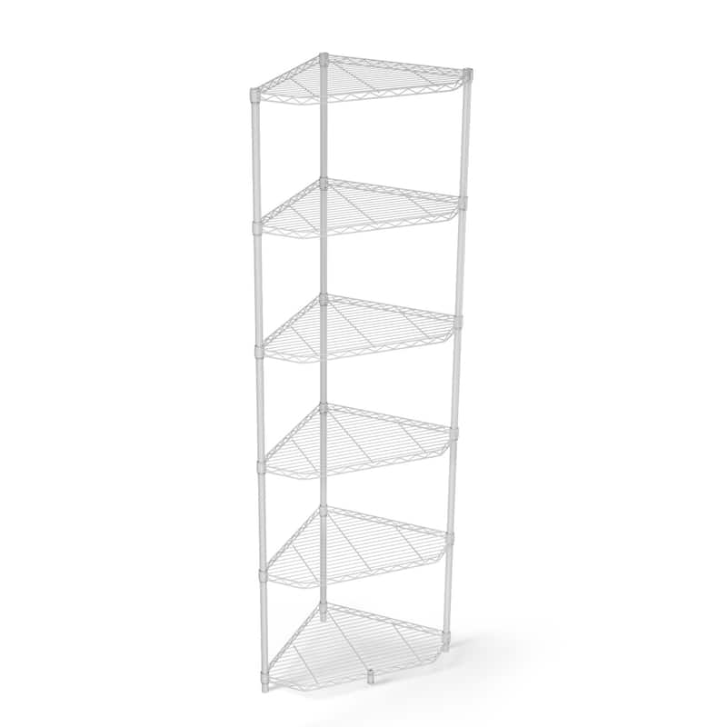 6-Tier Heavy Duty Corner Shelf, Adjustable NSF-Certified Metal Rack for Bathroom/Kitchen/Office - White - 6 Tier