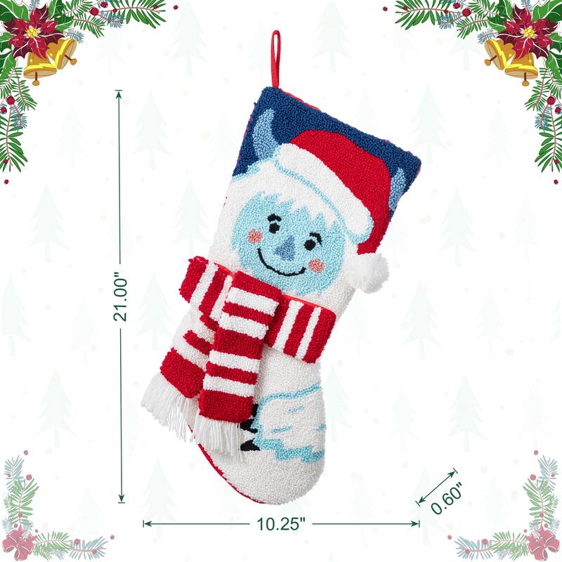 Glitzhome 21"L Hooked Yeti Gingerbread House Stocking with Gingerbread Man Ornament