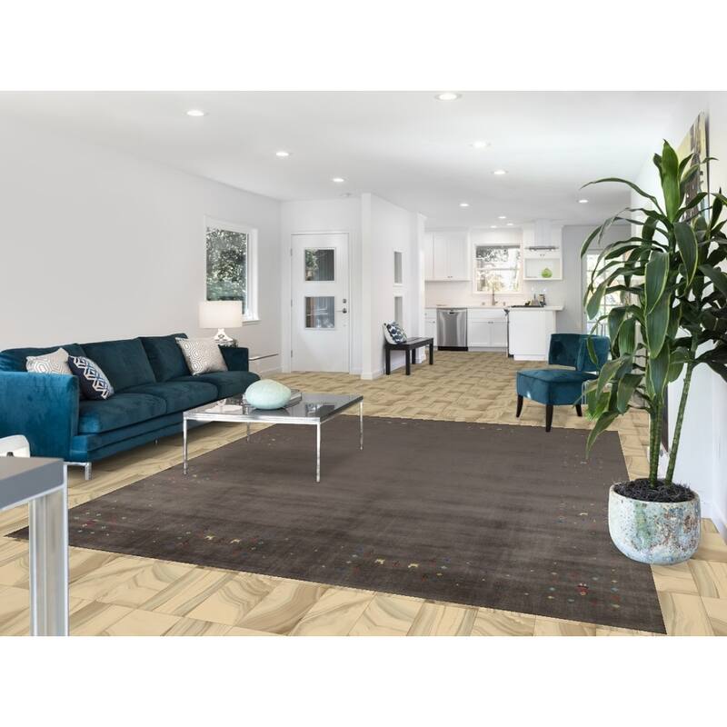 Hand Knotted Oriental 100% Wool Carpet Tribal Tribal Greys & Charcoal Gabbeh Area Rug - 9' 8'' X 7' 10''