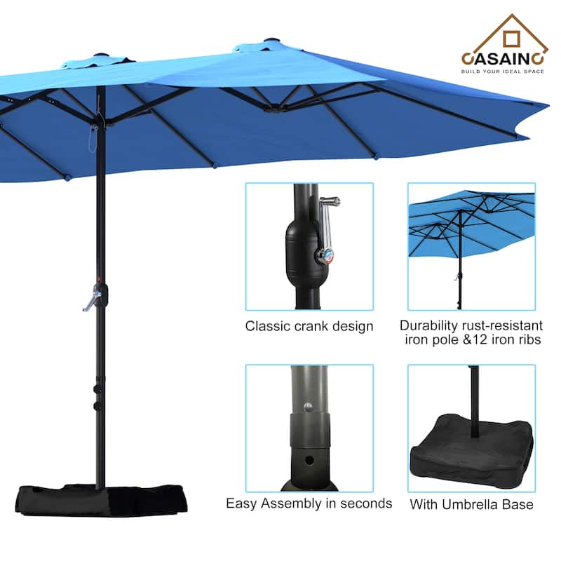 15-ft. Rectangular Crank Double-sided Large Outdoor Market Umbrella Patio Umbrella with Base Included
