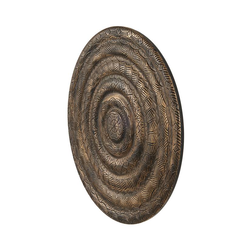 Wooden Floral Carved Wall Decor with Scroll and Leaf Details - Bronze - Roche River Decor