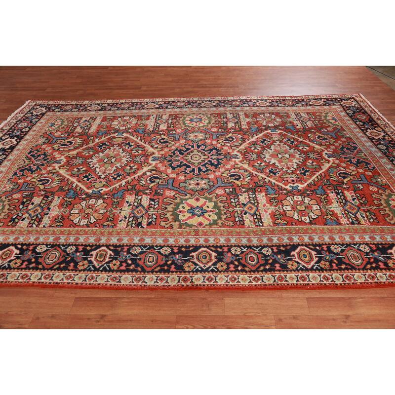 Hand Knotted Oriental 100% Wool Carpet Traditional Floral Oranges & Rust Mahal Area Rug - 10' 6'' X 7' 0''