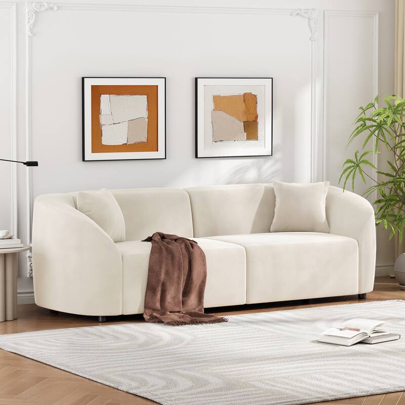 87.25" Velvet 3-Seater Sofa, Ergonomic Support and Solid Frame