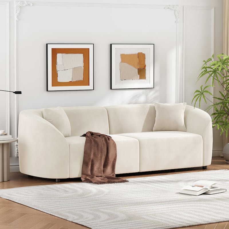 87.50" Velvet Curved 2 Seater Sofa, Upholstered Lounge Couch with Armrest, Oversized Reading Loveseat for Living Room