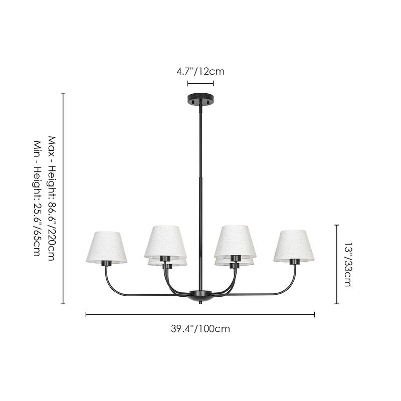 39.37 in. 6-Light Modern Farmhouse Sputnik Black Linear Chandelier with Linen Fabric Shades