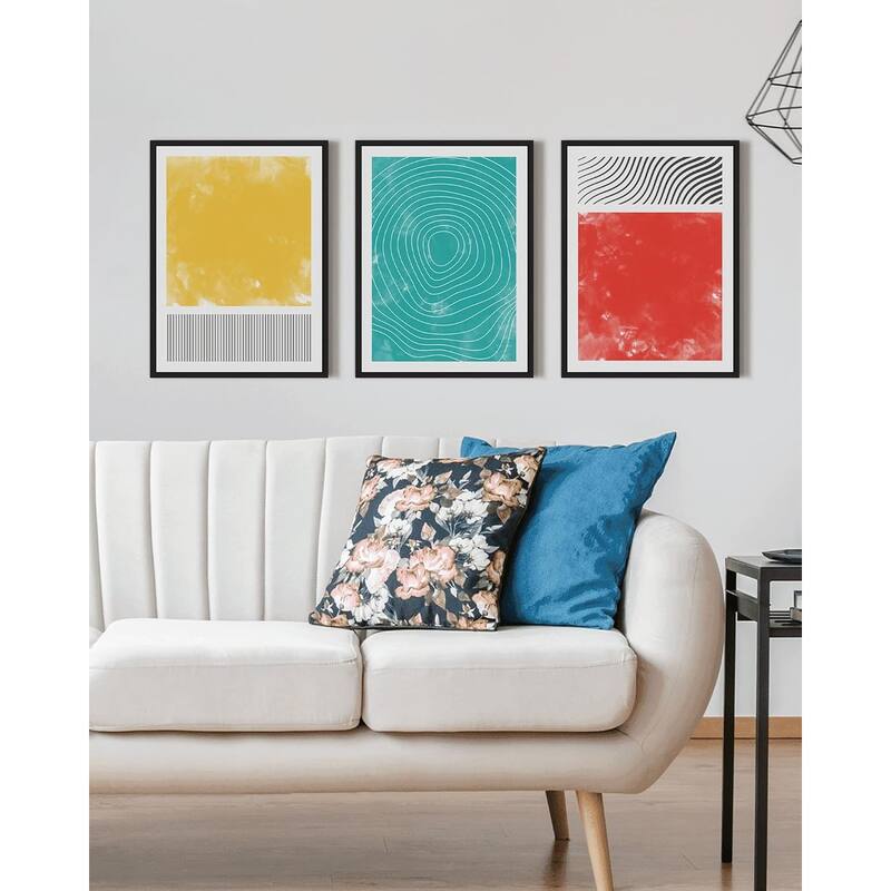 Minimalist Abstract Framed Wall Art Modern Colorful Line