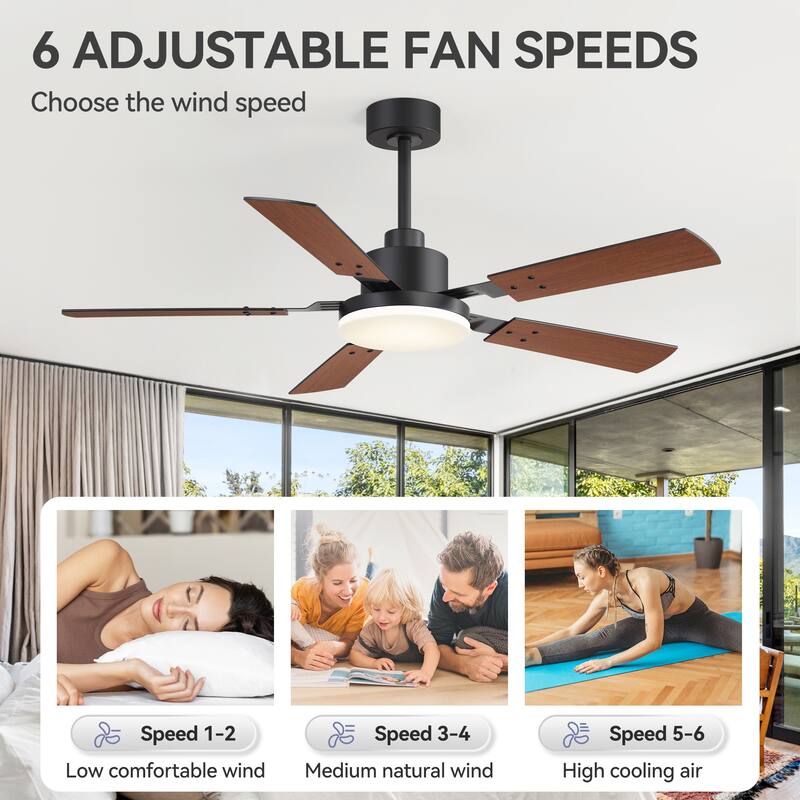 52 Inch Reversible 5-Blade Integrated LED Ceiling Fan with Light and Remote