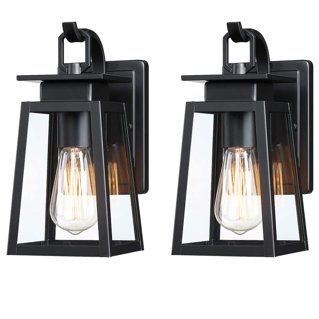 1-Light Exterior Wall Light with Clear Glass (2 Pack) - Matte Black