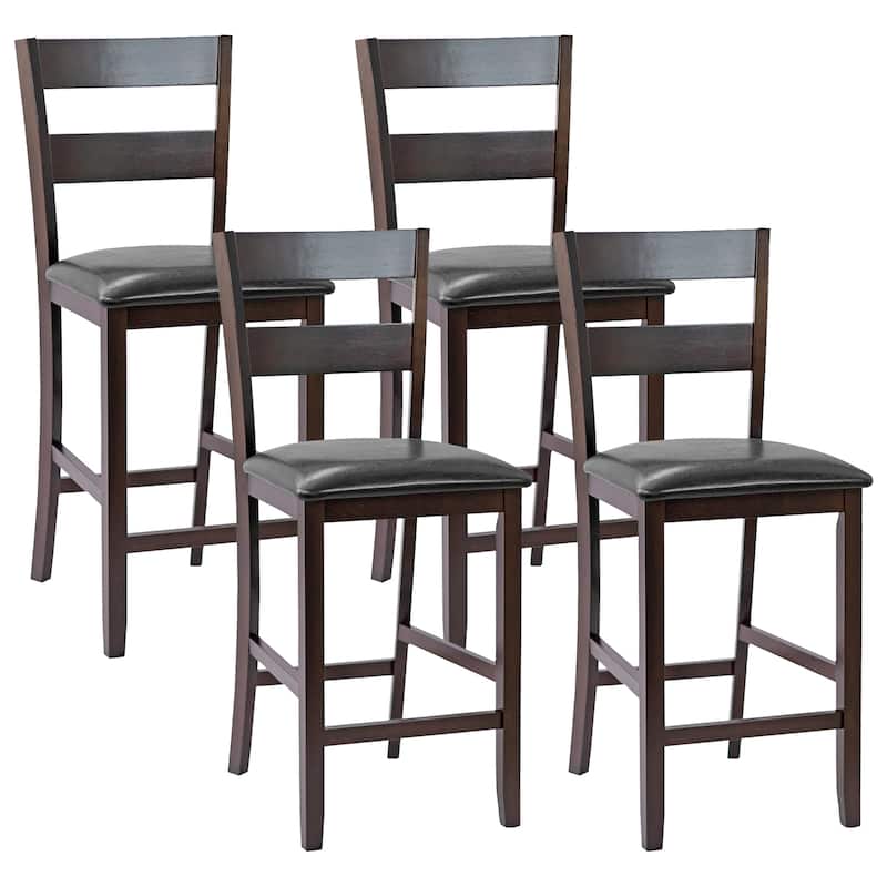 Costway 4-Pieces Bar Stools Counter Height Chairs w/ PU Leather Seat - See Details - Counter Height - Set of 4 - Espresso