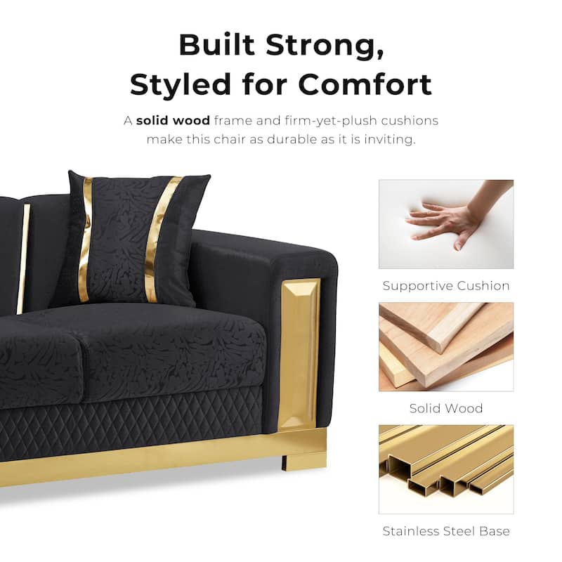 Furniture of America Maxine Glam Solid Wood Loveseat with Accent Pillows