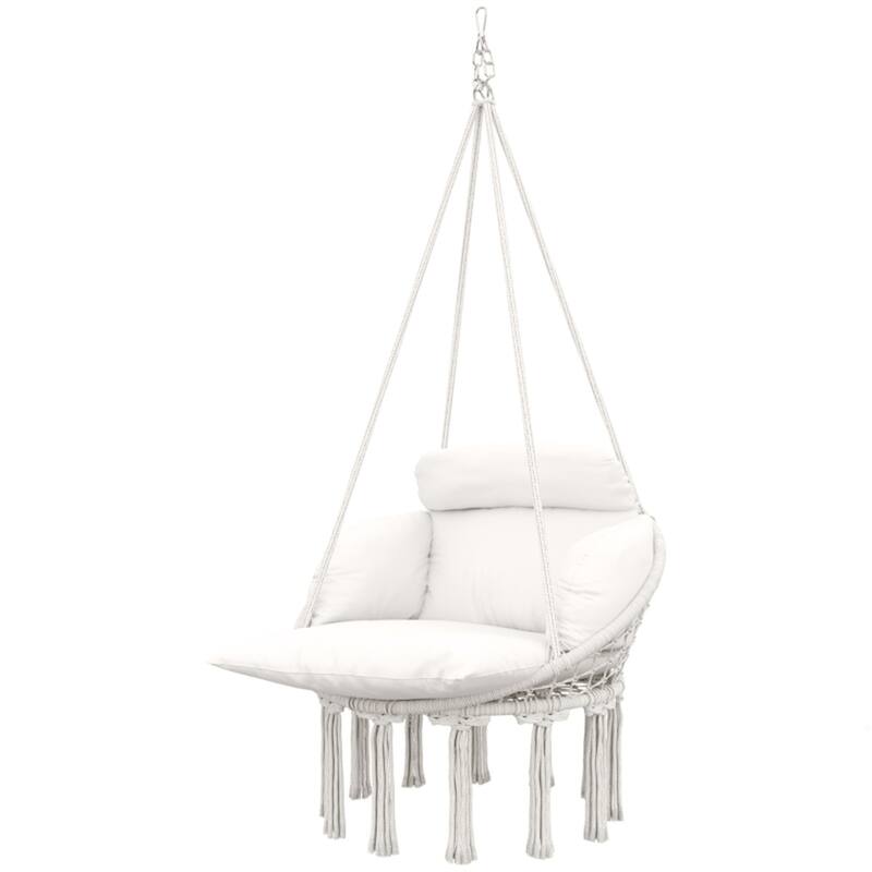 Hanging Swing Chair with Soft Cushion for Indoor Outdoor Use - 31.5" W x 23.6" D x 15.7" H - White