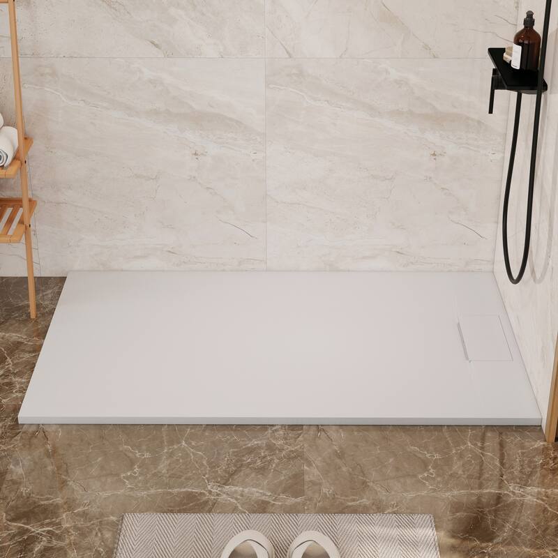 SMC Alcove Shower Pan Base with Reversible Drain, Low Profile, Wheelchair Access, Slip-Resistant, cUPC Certified