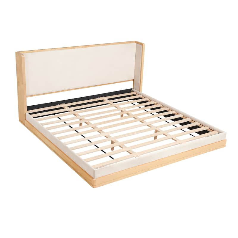 Christopher Knight Home - Mid-Century Modern Wooden & Upholstered Platform Bed with Retro Waterfall-Edge Headboard