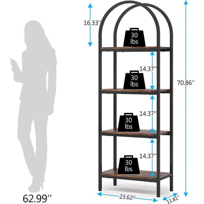 Open Bookshelf, Industrial Bookcase Storage Shelves with Metal Frame