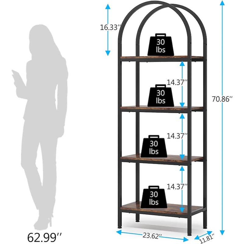 4-Tier Open Bookshelf, 70.8" Industrial Wood Bookcase Etagere for Home