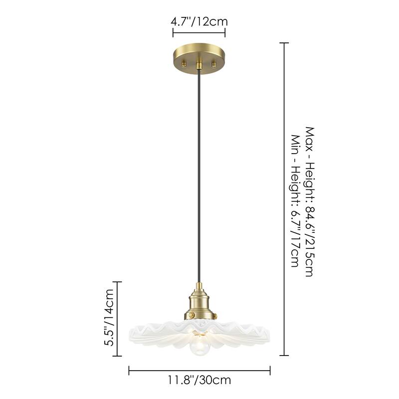 1-Light Modern Transitional Metal & Ceramic Pendant with Ruffled Wave-Edge Shade for Dining Room - 11.8" W x 5.5" H