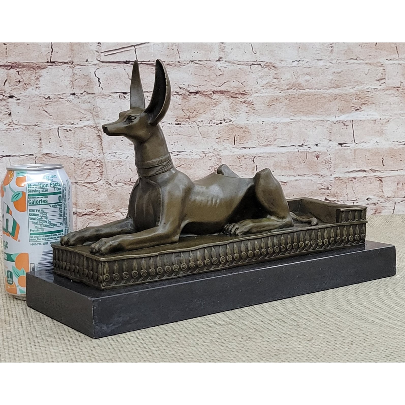 Anubis Jackal Dog Egyptian Decor God Mythology Bronze Sculpture Statue Figure On Marble Base