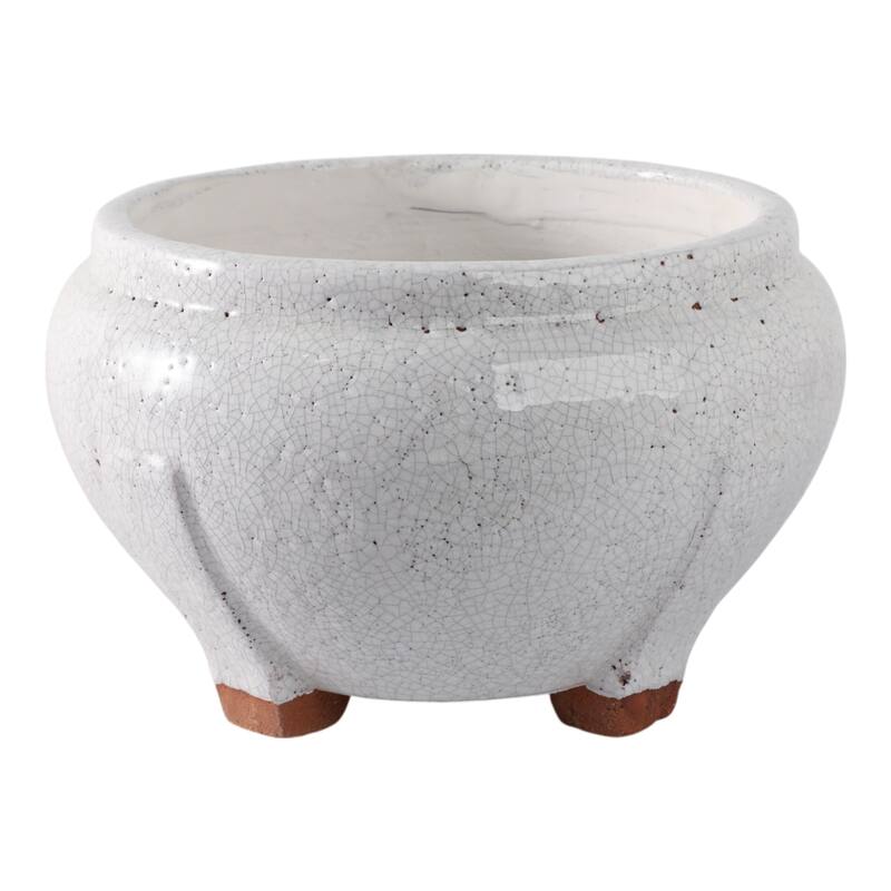 Terracotta Planter Crackled Glaze Round Footed Design - 6" White - 10" x 10" x 6" - White - 10" x 10" x 6"