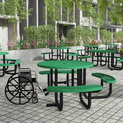 Commercial Grade Expanded Mesh Metal Outdoor Picnic Table - 82.5"W x 82.5"D x 29"H