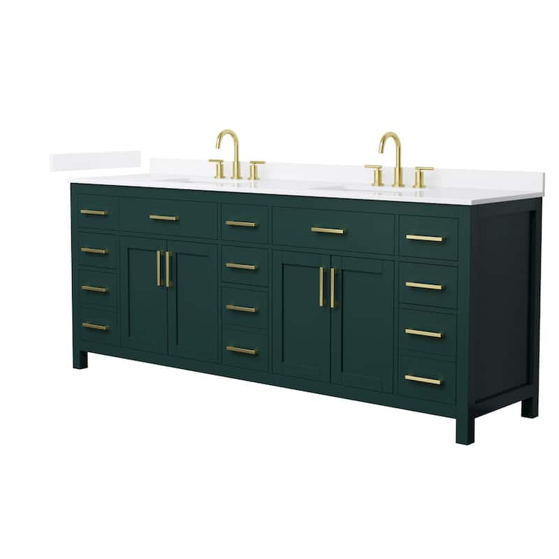 Wyndham Collection WCG2424-84D-QTZ-US3MXX Beckett 84" Free Standing - Green / White Quartz Top / Brushed Gold Hardware