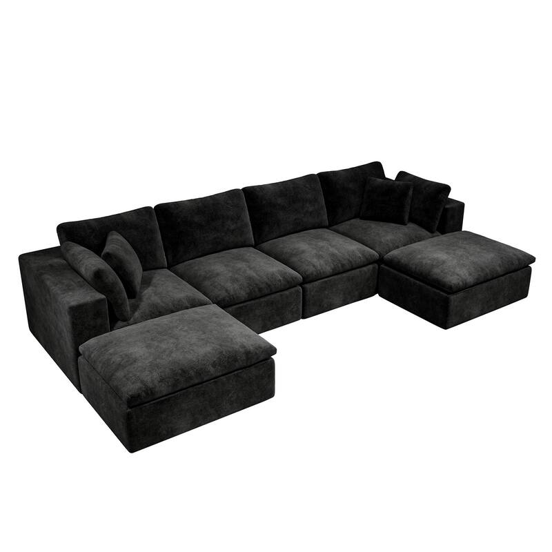U-Shaped Modular Sectional Sofa, Plush Corduroy Upholstered Cloud Couch, Compressed Sofa with Reversible Chaise Lounge