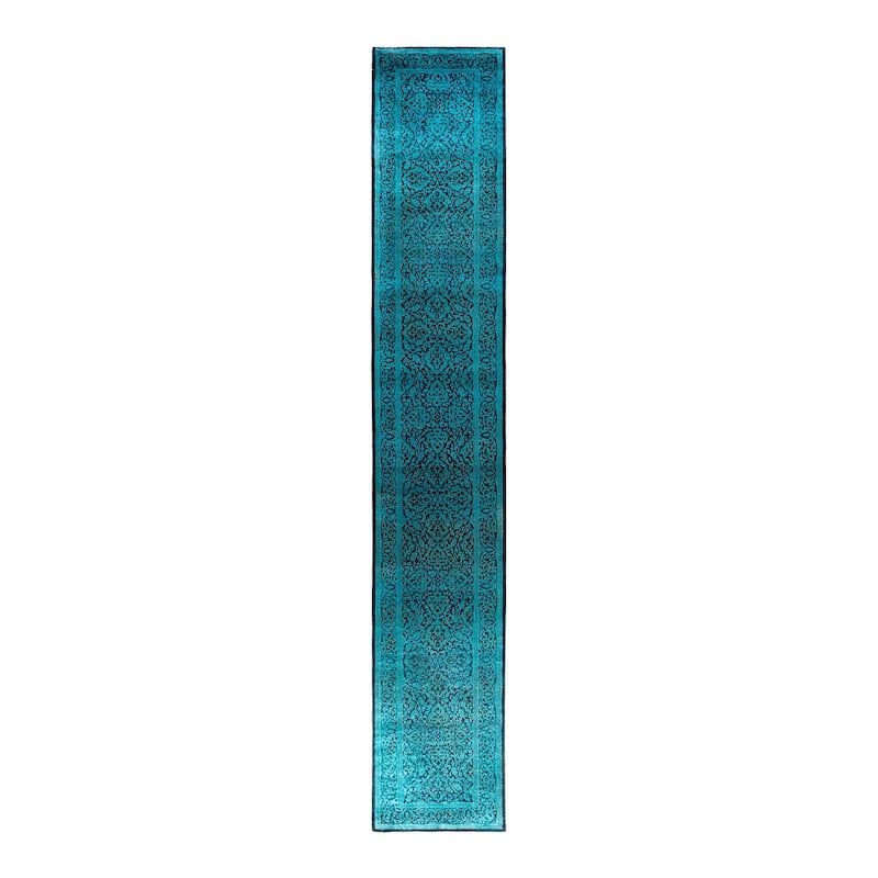 Fine Vibrance One-of-a-Kind Hand-Knotted Runner Rug - Black, 2' 6" x 15' 3" - 2' 6" x 15' 3"