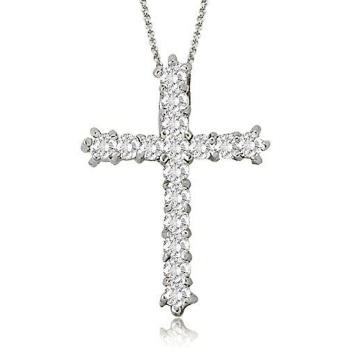 0.50 cttw. 14K White Gold Round Cut Cross Diamond Pendant