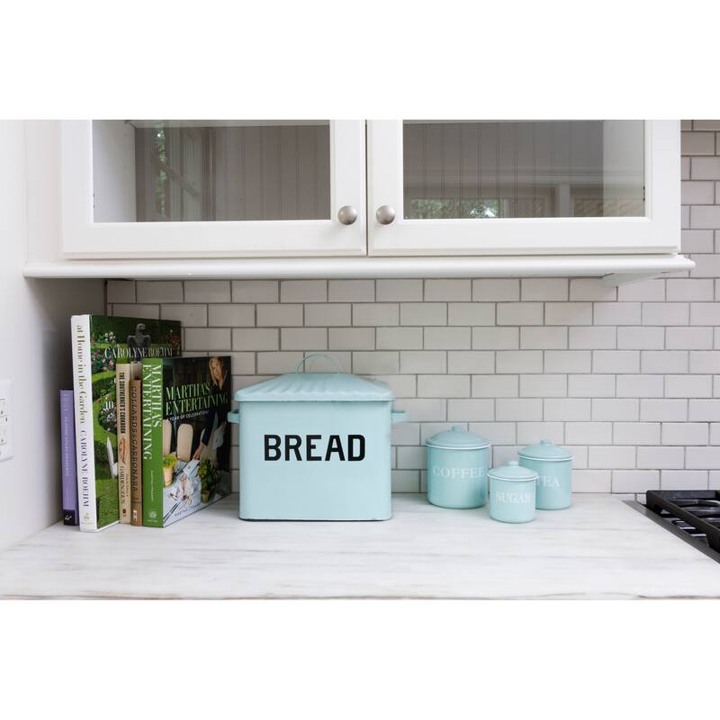 Enameled Metal Bread Box with "Bread" Message