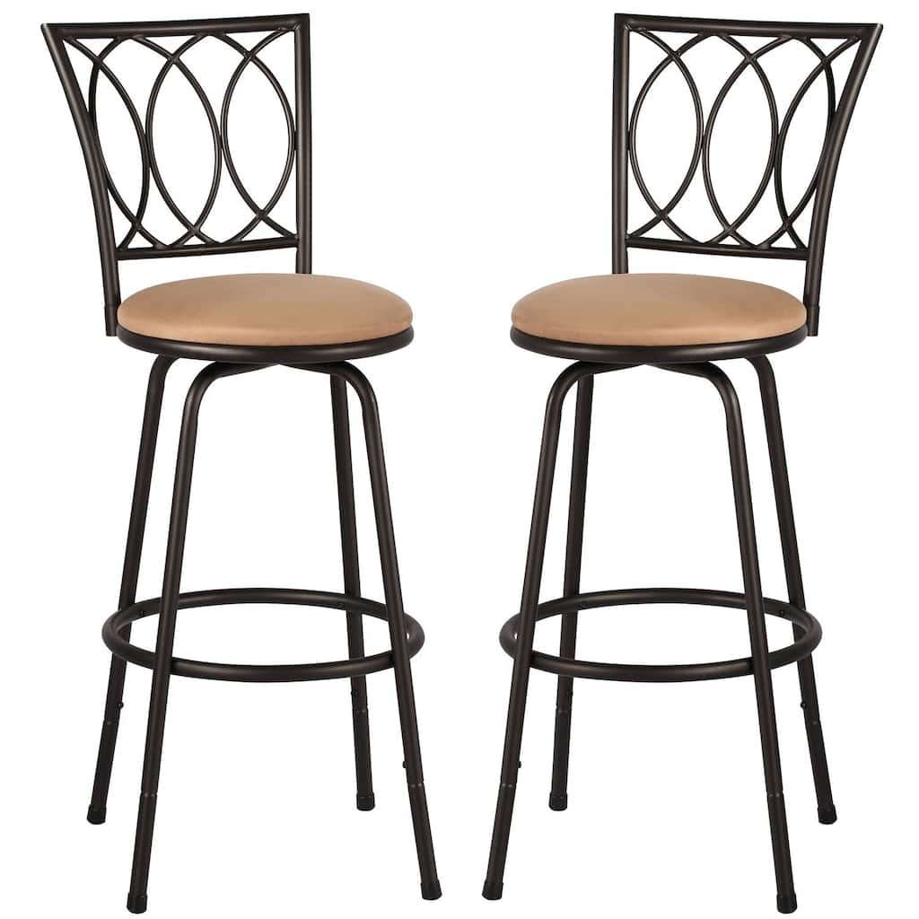 VECELO 2-Pack Brown 360° Swivel Bar Stools with Scroll-back Footrest and Detachable Heel for Kitchen Counter and Living Room