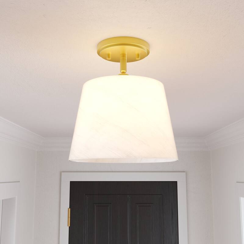 1-light Modern Dimmable Glass Semi Flush Mount Ceiling Lighting
