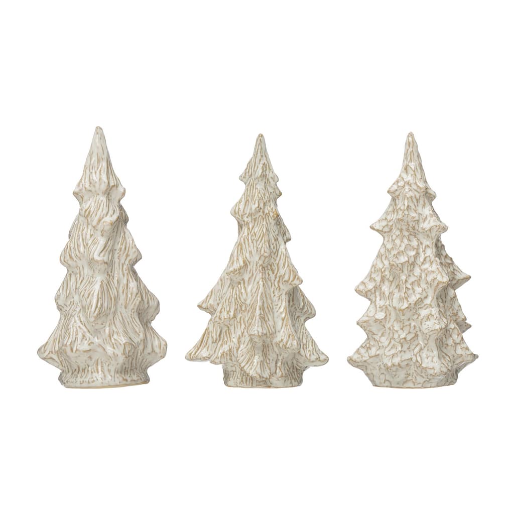 Decorative Glazed Stoneware Tree, Set of 3 - Creaam