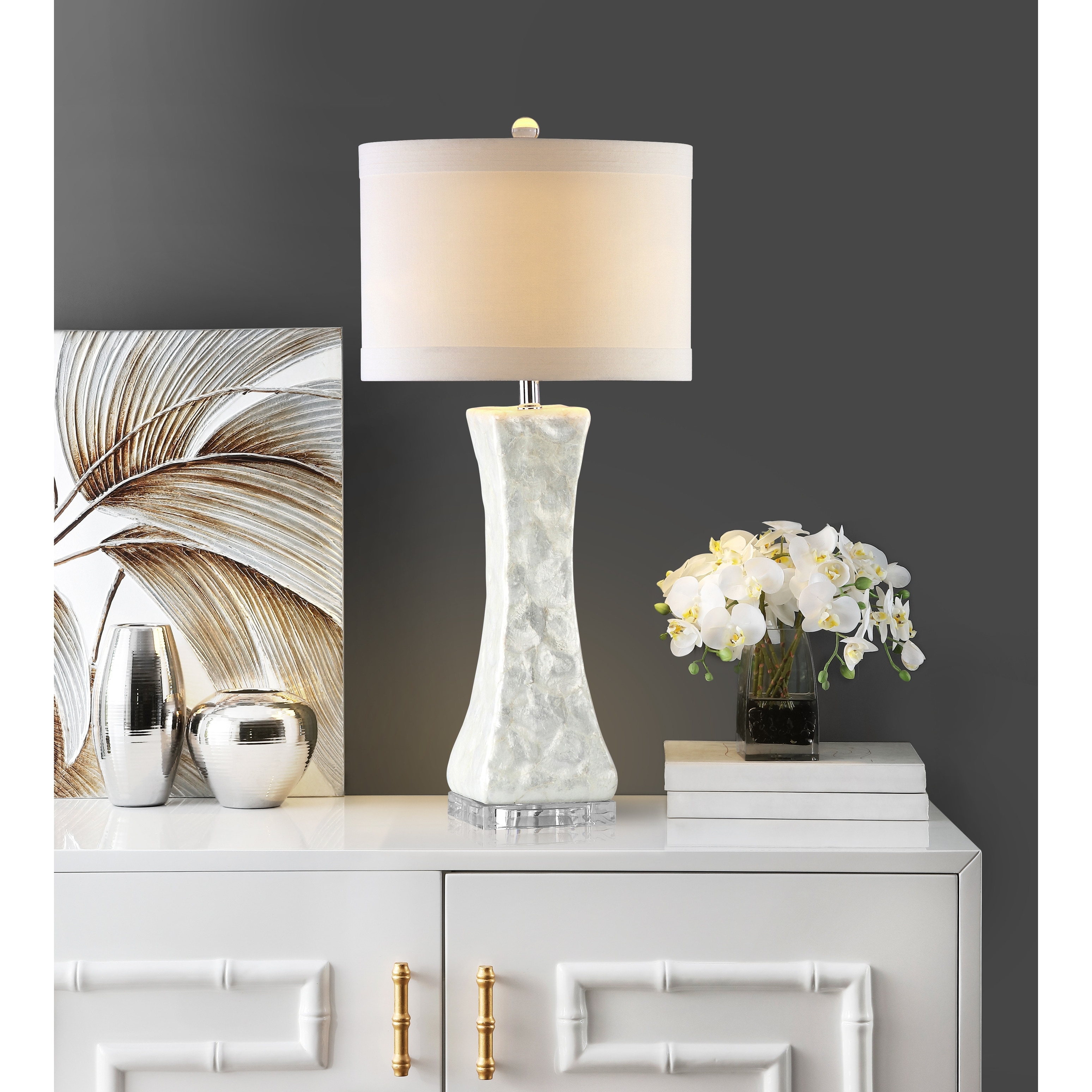 SAFAVIEH Lighting 30.5-inch White Shelley Concave Table Lamp (Set 