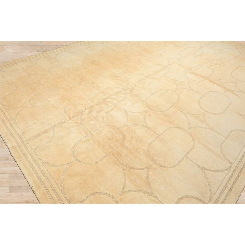 9'10''x13'10'' Tibetano Hand Knotted Wool & Linen Ivory Tibetan Art Deco Rug - 9' 10'' x 13' 10''