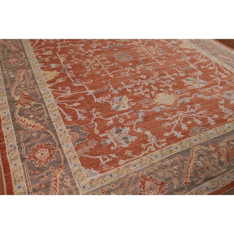 Orange Oushak Vegetable Dye Area Rug Handmade Wool Carpet - 9'3"x 11'11"