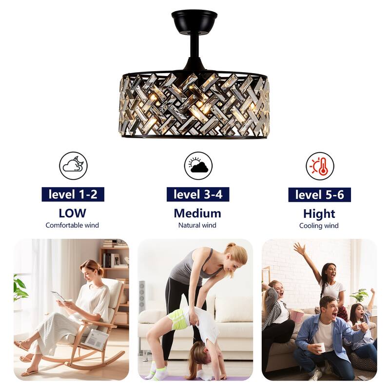 18" Crystal Cage Ceiling Fan With Remote Control ,Quiet Motor Fan Light,Indoor Crystal Chandelier Ceiling Fan