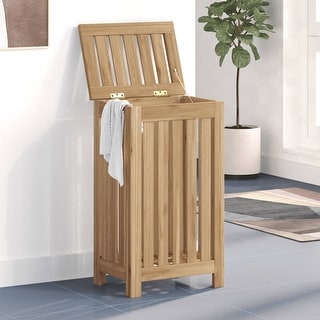 vidaXL Wash Bin Laundry Hamper Basket with Lid for Clothes Solid Wood Teak - 13.8" x 9.8" x 23.6"